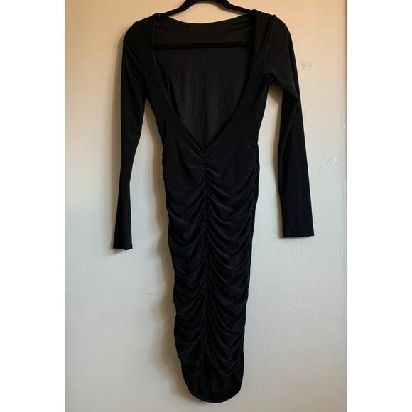 Lulus Black Ruched Open Back Long Sleeve Mini Dress Size XS NWT - Picture 6 of 16
